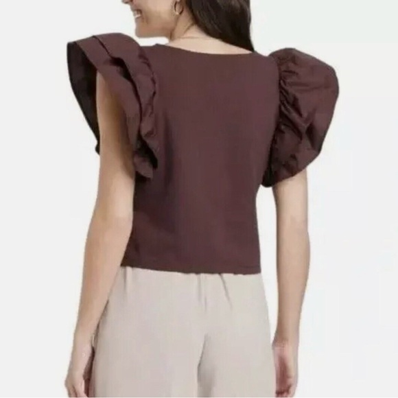 Women’s A New Day Double Flutter Short Sleeve Slim Fit Top Butterfly Ruffle XL - Picture 2 of 15